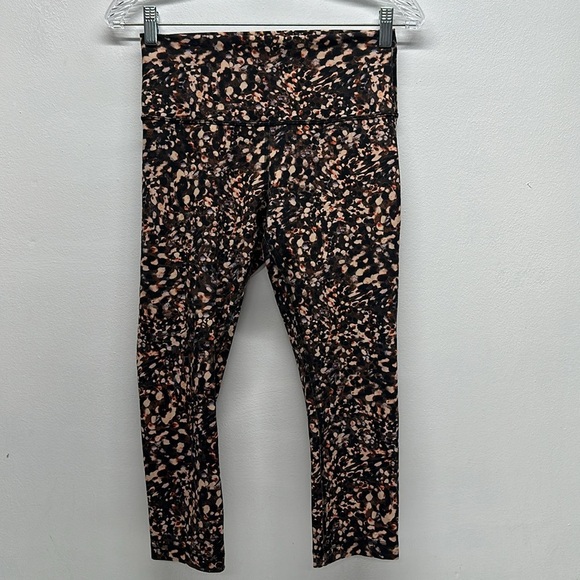 Lululemon Wunder Train HR Crop Cropped Leggings Pants Brown Polka Dot 21” Size 8 - Picture 1 of 6